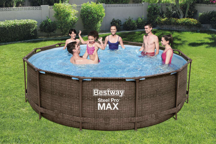 Bestway Steel Pro MAX™ Frame Pool Set mit Filterpumpe rund Rattan-Optik 366 x 100 cm